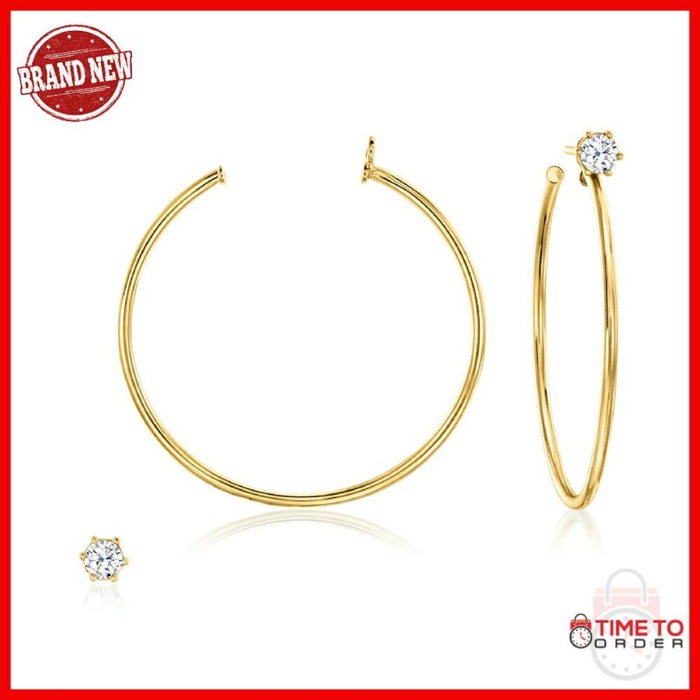 Italian 0.50ct CZ Stud Earrings with Hoop Jackets 18kt Gold Over Sterling